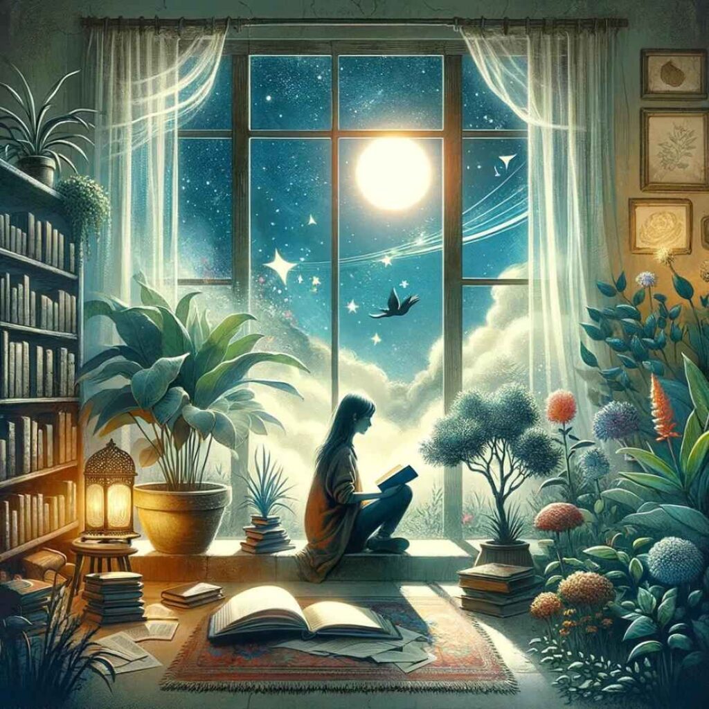 Entre o Gelo e o Fogo: Combo O gelo da pessoa não combina com seu calor 7 Pessoa lendo um livro iluminado em um ambiente sereno, simbolizando conhecimento e autocuidado.